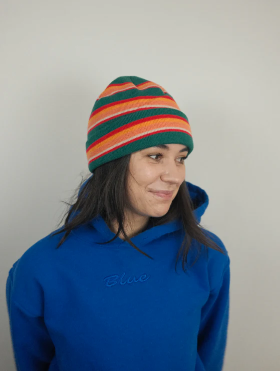 Blue Bison Striped Cuff Beanie - Image 3